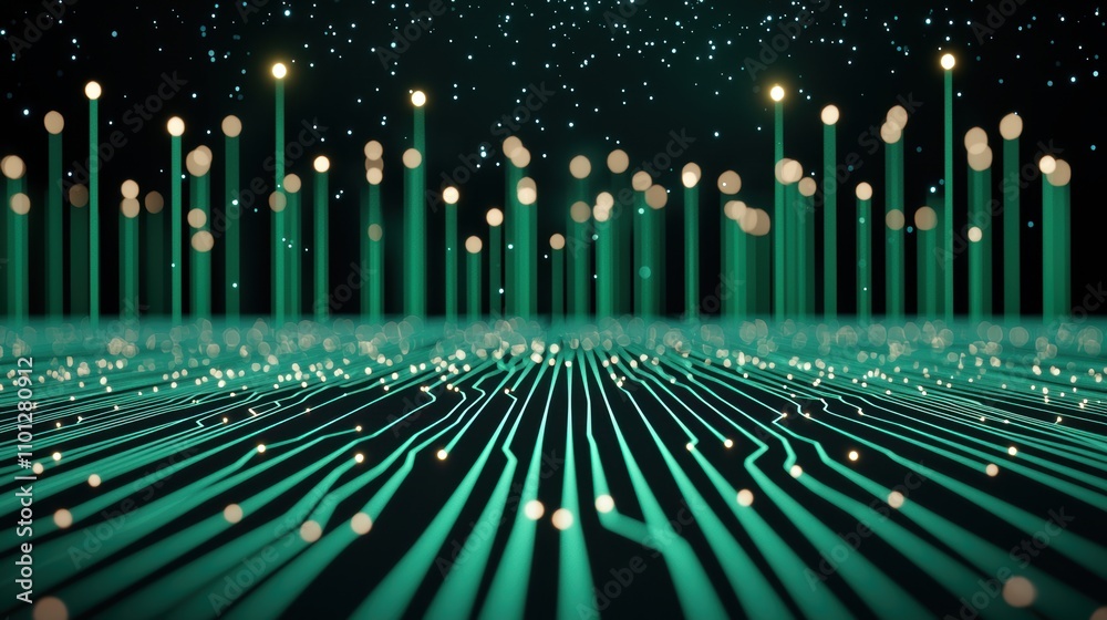 Poster close up shot of a circuit board with glowing lines and data points, symbolizing the physical infras