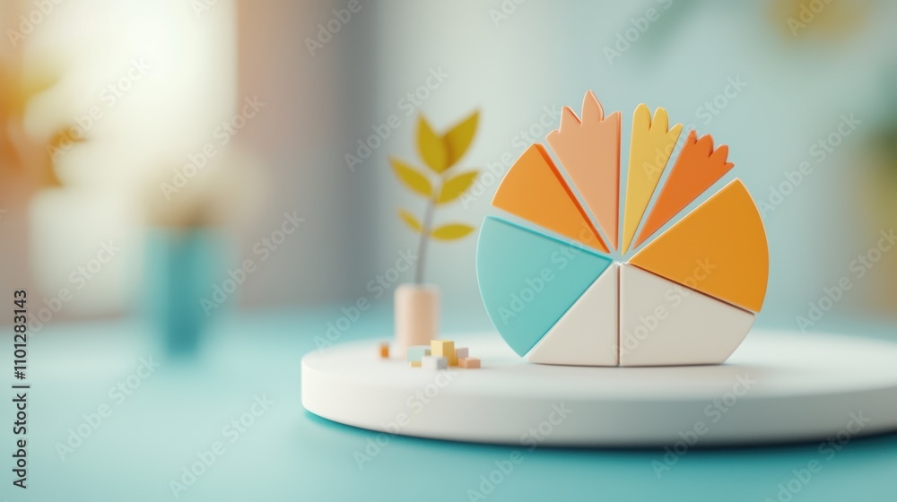 Poster a 3d pie chart with a visually appealing design, showcasing the allocation of a budget across differ