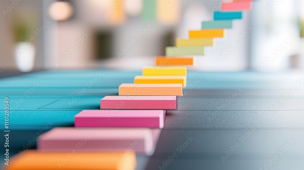 Poster a colorful gantt chart printed on a large sheet of paper, used for tracking the progress of a constr