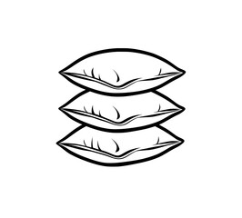 A modern, flat design icon showing a stack of three bedding pillows or decorative cushions, intended for use in apps and websites.