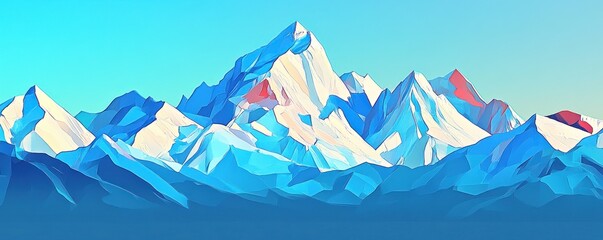 Fototapeta premium A stylized digital illustration of a mountain range under a blue sky.