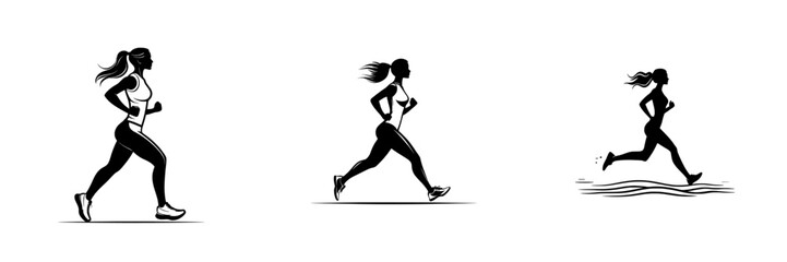 Obraz premium Flat icon of a woman running, suitable for exercise apps and websites.