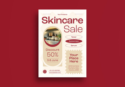 Cream And Red Utilitarian Skincare Product Sale Flyer Layout