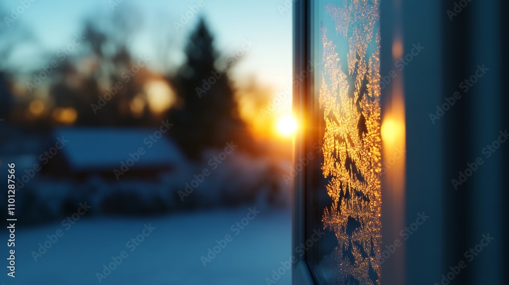 Canvas Prints Sunrise through frosty windowpane.