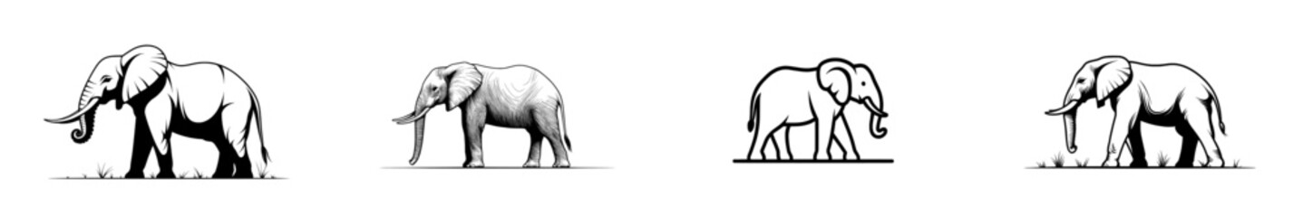 Fototapeta premium A single unbroken line depicting a walking and standing elephant, rendered in a modern, minimalist style.