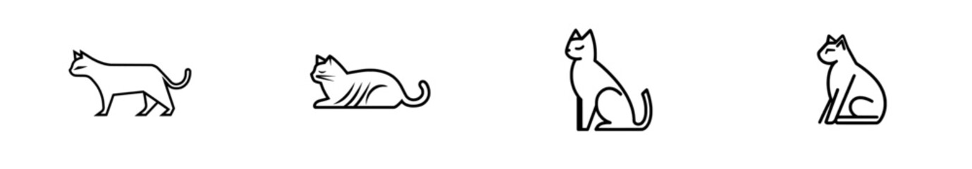 Obraz premium A modern illustration featuring a single, continuous abstract line drawing of a cat icon in silhouette on a white background.