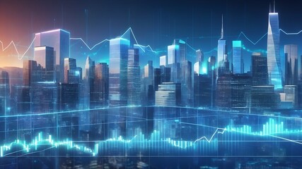 Naklejka premium Cityscape with Stock Market Graph