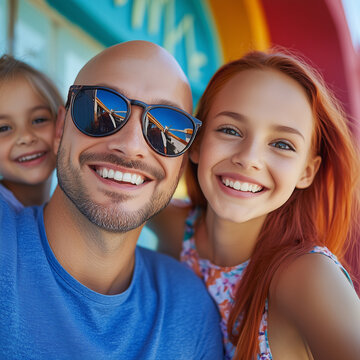 ather and two daughters on vacation