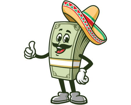 recommend clip art: Money Cash with sombrero,  Cartoon Character Mascot Illustration Vector Clip-art Hand-drawn Logo Design