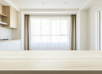 Fototapeta premium Modern Kitchen Interior with Wooden Table and Window
