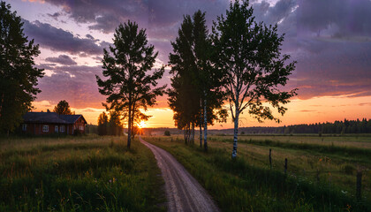Chemin de campagne au cr&eacute;puscule