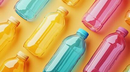 Vibrant Colorful Glass Bottles Showcase Innovative Packaging Design Trends, Highlighting Modern Aesthetics and Sustainable Materials in Beverage Industry