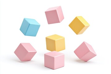 Fototapeta premium Colorful Cubes in Mid-Air on White Background for Creative Concepts
