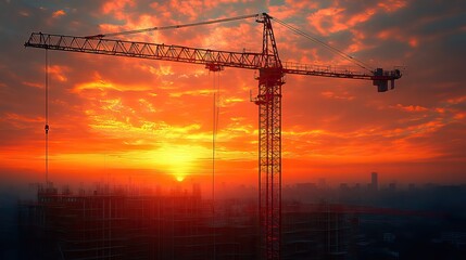 Fototapeta premium tower crane used in construction white background with line ar