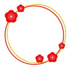 梅の花　和風　フレーム　飾り　枠　飾り罫　和　素材　年賀　正月　お歳暮　新春　縁起物　見出し　タイトル　囲み　あしらい　丸　リース　輪　和柄　シンプル　おしゃれ　上品　白背景　白バック　透過