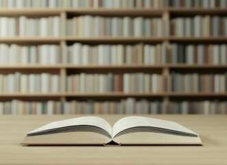 Fototapeta premium Open Book in a Library - A Peaceful Scene of Knowledge