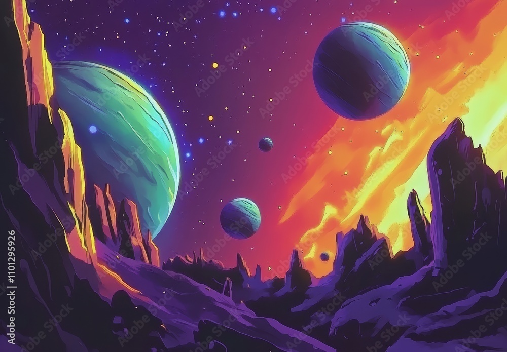 Wall mural a conceptual illustration of the universe exploring the theme of the origins of life, incorporating 