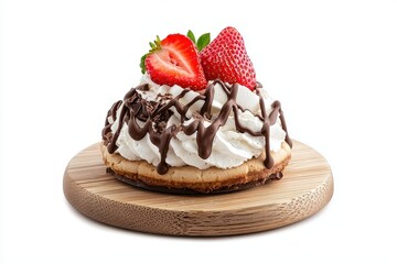 Delicious Chocolate Strawberry Dessert on Wooden Plate