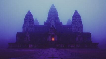 Majestic Angkor Wat in the Mist: A Serene Architectural Wonder