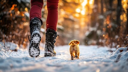 Winter Hike with Pets: Dogs and cats in winter gear explore snowy trails, showcasing a thrilling adventure. Perfect for winter outdoor content.