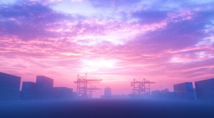 Fototapeta premium Sunrise over a busy port