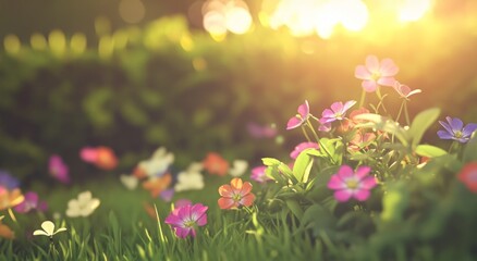 Obraz premium Vibrant Flowers in a Sunny Meadow