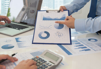 Business team are meeting and discussion for financial planning, business strategies and marketing...