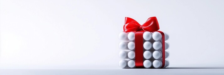 A creative and unique gift idea featuring pills wrapped in festive packaging for New Year and Christmas, offering a playful and unconventional holiday present