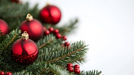Fototapeta premium Red Ornaments Adorn Festive Christmas Tree Branches
