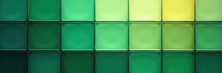 Green blocks in light and dark shades create a modern and geometric wall effect.