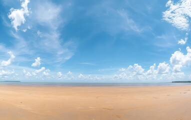 Fototapeta premium Serene Beach Panorama Under a Vast Sky