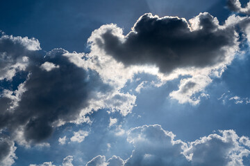clouds and blue sunny sky,  white clouds over blue sky, Aerial view,  nature blue sky white cleat weather.
