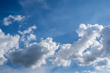 clouds and blue sunny sky,  white clouds over blue sky, Aerial view,  nature blue sky white cleat weather.