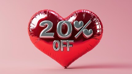 Red and silver 20% OFF sale text in 3D, displayed on pink.