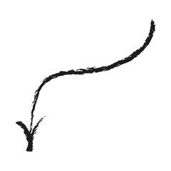 Wavy and arched arrow down. Hand drawn charcoal arrow.
