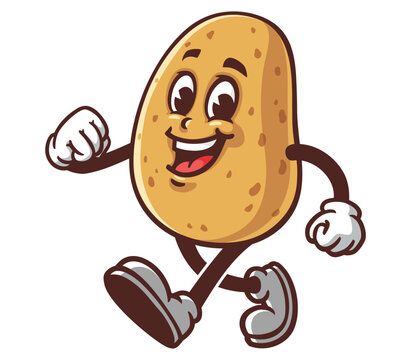 Walking Potato Cartoon Mascot Illustration Character Vector Clip-art hand-drawn Logo Design
