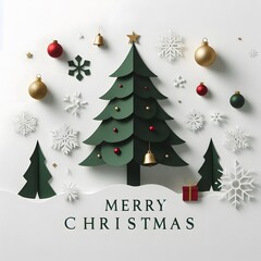 christmas card with christmas tree and snowflakes
