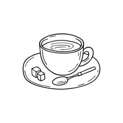 A cup of espresso on a saucer beside a teaspoon