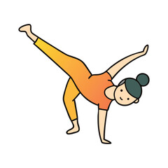 A woman is doing a cartwheel on a white background.