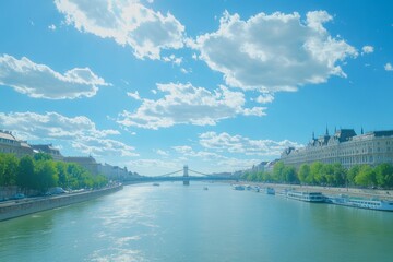 Fototapeta premium Budapest Riverfront Serenity: A Stunning Cityscape