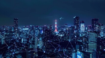 Obraz premium Tokyo Skyline Illuminated by a Network of Lights