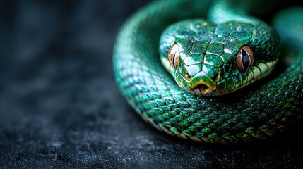 Fototapeta premium Green snake as a symbol of the new year 