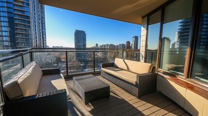 Fototapeta premium Urban Balcony with City Views