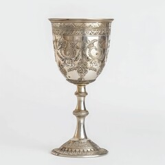 A beautifully crafted silver goblet featuring intricate floral engravings and an elegant design, perfect for decorative or ceremonial use.