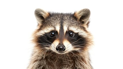 Fototapeta premium photograph of Portrait of a cute funny raccoon, closeup, isolated on a white background