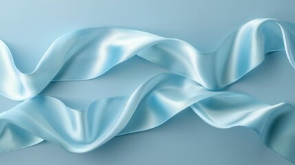 Fototapeta premium Elegant light blue satin ribbons flowing on a pastel background.