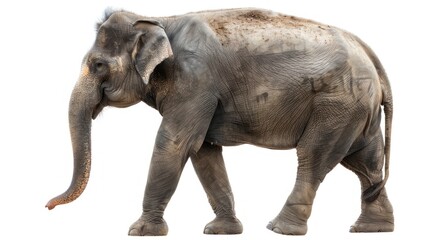 Obraz premium photograph of Side view of walking Asian Elephant isolated on white background.