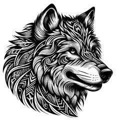 Obraz premium A wolf head tattoo with tribal patterns
