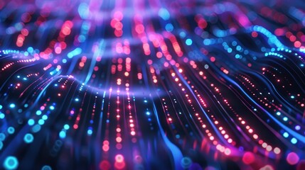 Abstract Digital Waves with Neon Lights