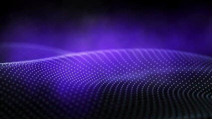 Futuristic wave with many dots. Abstract motion background of colored dots. Technology or science. 3d